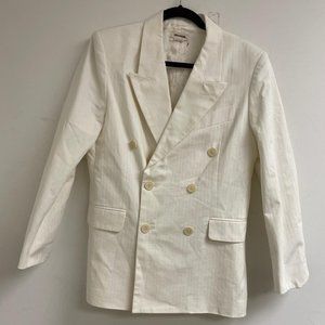 Cream Cotton Soft Metallic Sheen Pinstripe Blazer